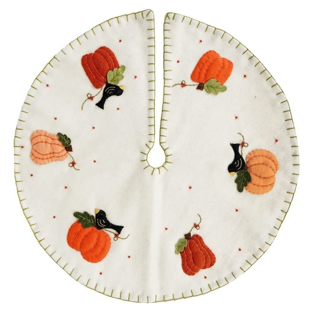 Bethany Lowe Crow and Pumpkins Wool Applique Tree Skirt